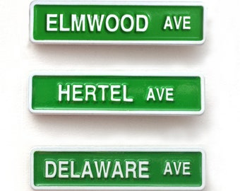 Set of 3 -  Buffalo Enamel Street Pins - Elmwood Ave., Hertel Ave., Delaware Ave.