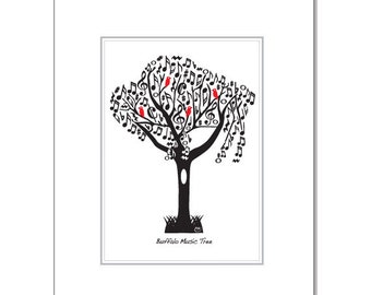 Music Buffalo Tree with Red Birds - White Matt