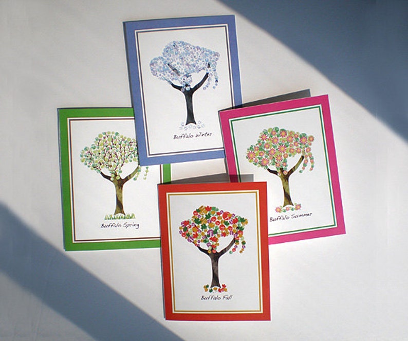Buffalo Art Print Four Season Buffalo Tree Notecards set