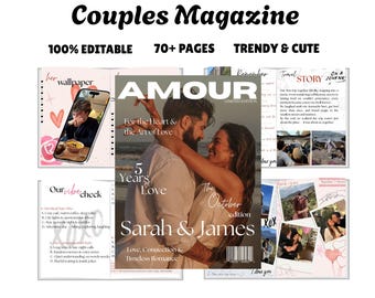 Plantilla editable para revista de parejas: Regalo de aniversario o compromiso (Lienzo, 8,5 x 11 pulgadas)