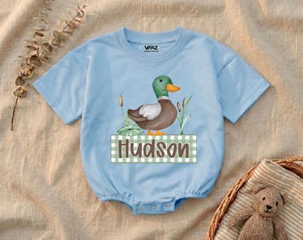 Personalized Mallard Duck Bubble Romper, Custom Name Duck Hunting Baby Bodysuit, Southern Boys Clothes, Coming Home Outfit, Baby Shower Gift