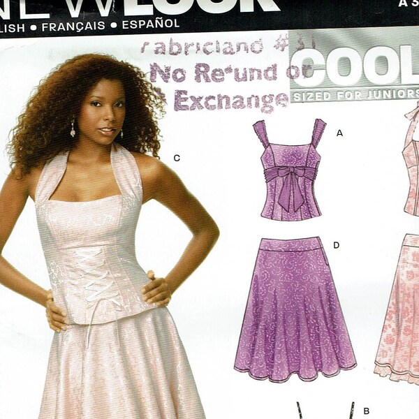 Uncut New Look Pattern #6671, Evening, Formal 2 Piece Top & Skirt, Junior Sizes 3/4 - 13/14, Bust 28 - 35" (71 - 89cm), Tulle Ruffle, 2007