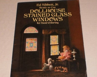 Vintage maison de poupée vitraux prêts à l'emploi pour livre de coloriage à la main, Ed Sibbett, crayons de couleur Jr., aquarelle, feutres, détrempe, huiles