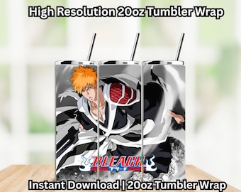 Envoltura para vaso / Diseño PNG digital de 20 oz / Vaso de anime / Arte de fan de Bleach