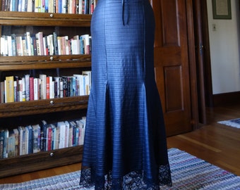 Long black fit and flare skirt Gothic Steampunk Vampire bodycon Futuristic spandex black lace and size S/M