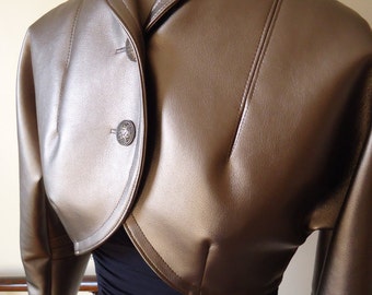 Cropped bolero jacket metallic PVC leatherette faux leather futuristic neo-noir Blade Runner science fiction retro Rockabilly dystopia