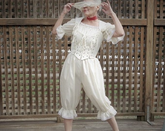Romantic ivory corset and bloomer chemise sexy lingerie costume 17th-18th century-Victorian fantasy harlot pirate bride