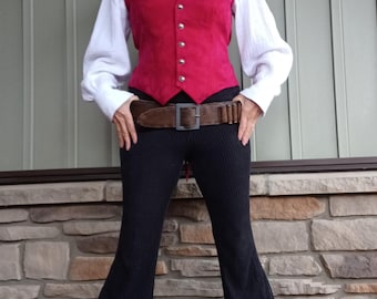 Lady's red silk fitted vest waistcoat Victorian style Dark Academia Wild West  size S