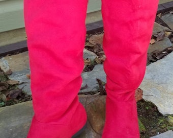 Red suede cloth boots faux fur cuff flat sole Buttercup cosplay costume size 7