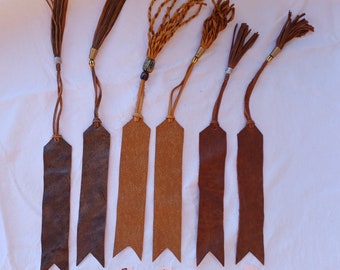 Marcapáginas de cuero, regalo para lectores y profesores, con borla, cuero rústico hecho a mano, único.