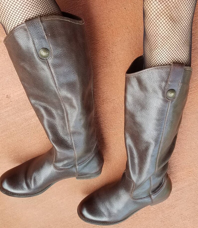 Brown leather riding equestrian boots classic knee hi boots vintage look Jedi LOTR cosplay costume stage or street size 6.5 image 3