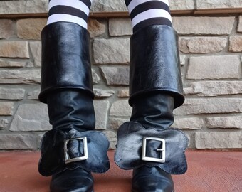 Lady Pirate Boots Black Leather Wide Cuffs Silver Buckle Caribbean