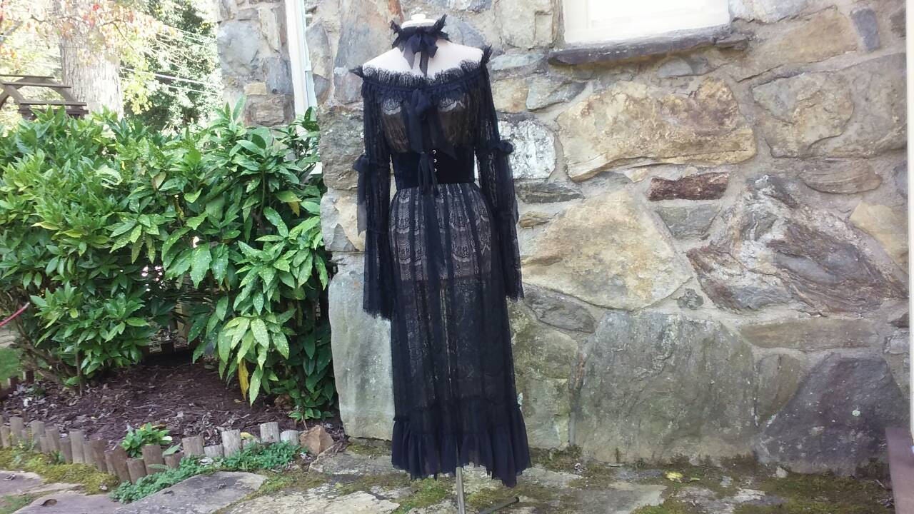 Sexy See Through Black Lace Vampire Witch Dress Victorian Gothic Interview  Vampire Bride Velvet Waist Cincher Neck Choker Romantic Steampunk -   Canada