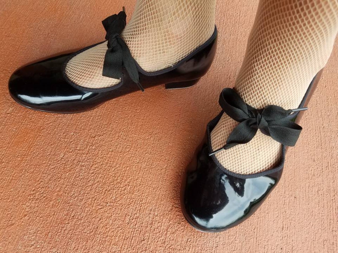 Vintage Black Patent Tap Dance Shoes Low Heel Maryjane Style Etsy UK