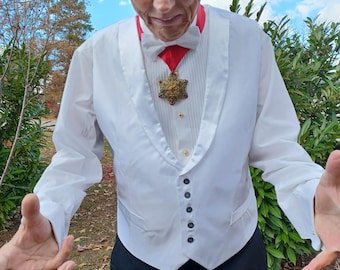 Chaleco de esmoquin blanco formal para hombre, con solapas de satén, estilo Drácula, talla mediana.