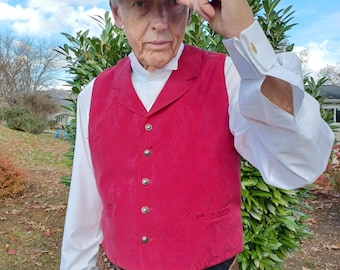 Chaleco de estilo victoriano, jugador, forajido, del Lejano Oeste, de seda jacquard rojo sangre, talla mediana
