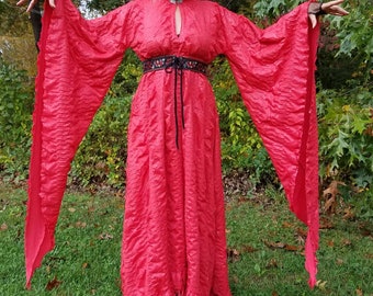 Vestido largo gótico medieval rojo sexy, disfraz de reina malvada vampira de Juego de Tronos, vestido de fuego, cuello alto, cintura imperio, mangas de ángel, talla S