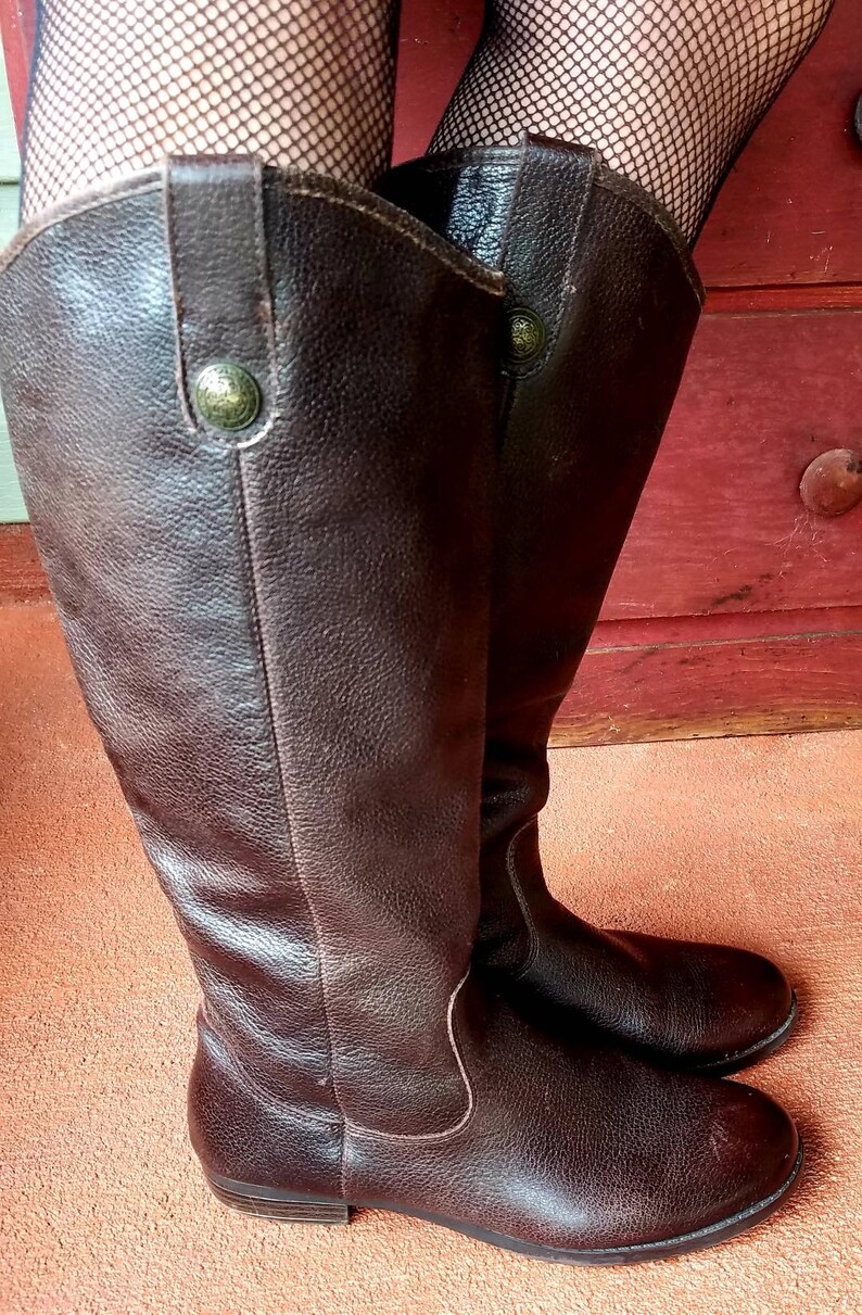 Brown leather riding equestrian boots classic knee hi boots vintage look Jedi LOTR cosplay costume stage or street size 6.5 image 2