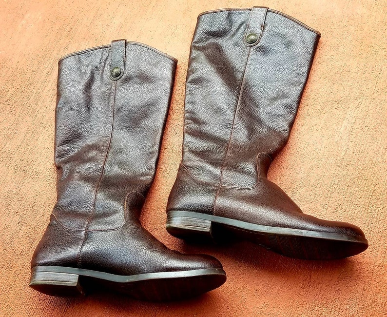 Brown leather riding equestrian boots classic knee hi boots vintage look Jedi LOTR cosplay costume stage or street size 6.5 image 7