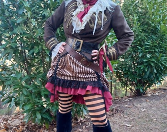 Lady Pirate costume realistic jacket blouse ruffled skirt fancy gold trim size S/M