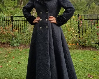 Black Victorian greatcoat double breasted fit and flare Gothic Romantic Victorian Steampunk retro 19th century  Dickens size Small