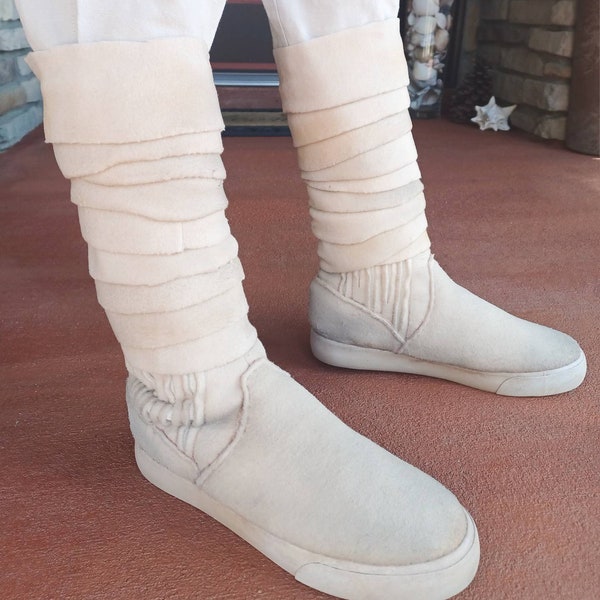 Luke Skywalker Star Wars TLJ cosplay boots and puttees leg wraps pale color ivory Custom costume boots Made To Order in your adult size