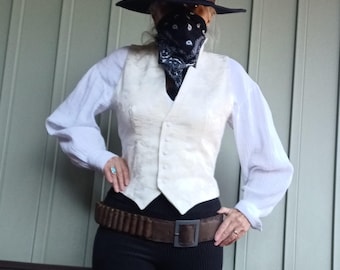 Ivory vest Victorian Wild West style Lady Gunfighter fitted weskit cosplay costume Quick and the Dead size S