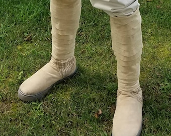 Luke Skywalker A New Hope Star Wars cosplay costume boots and leg wraps putees leggings tan faux suede fabric rubber soles CUSTOM ORDER