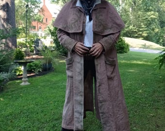 Woman's Duster Coat Wild West style Lady gunfighter OOAK light brown hand painted size M