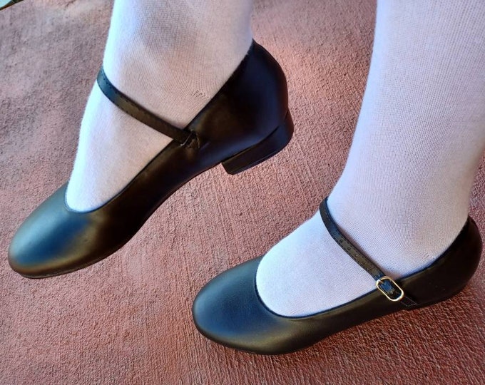 Black Leather Mary Jane Dance Shoes Low Heel Character Shoes Etsy