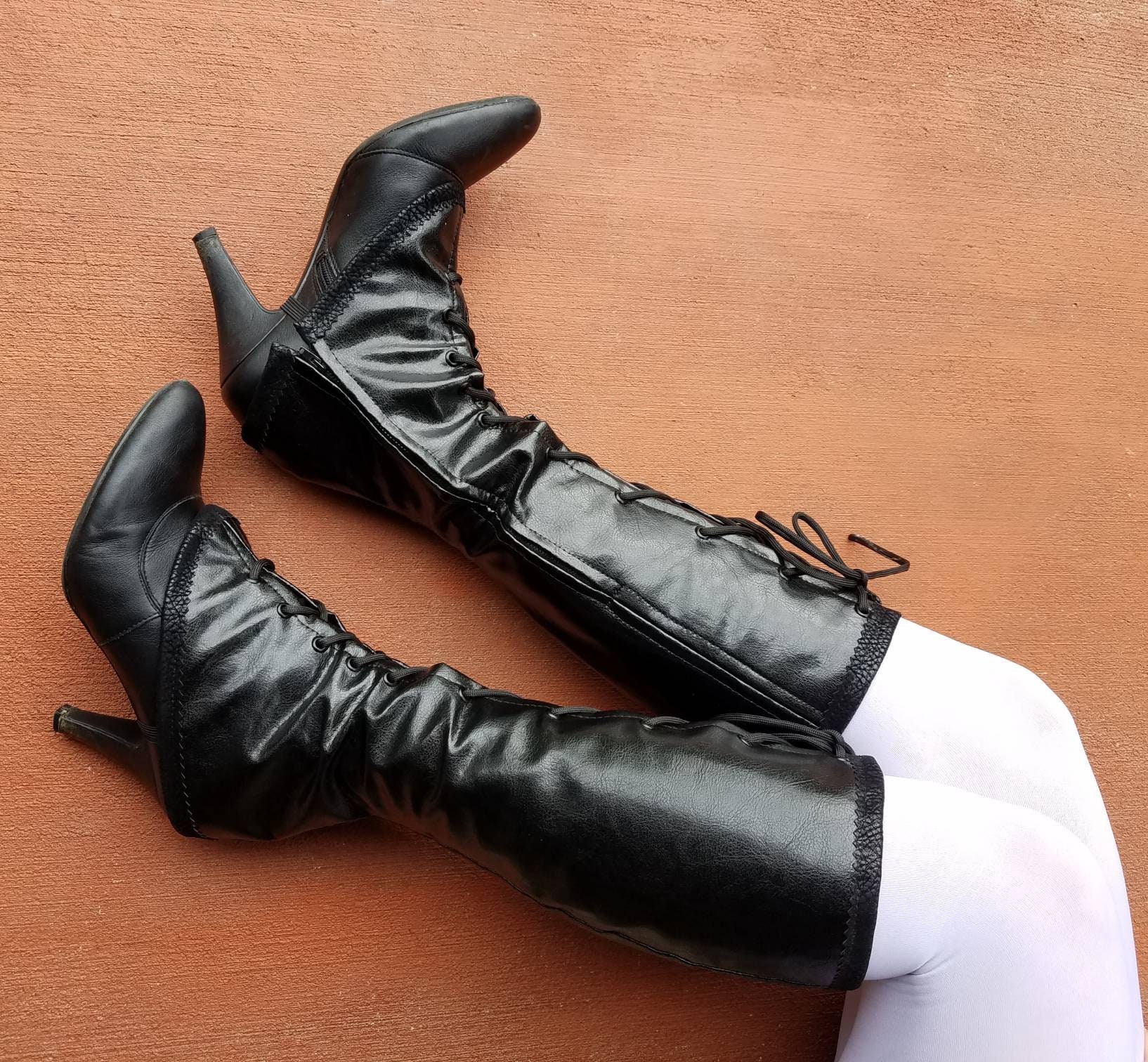 Black Spats Victorian Witch or Gothic Vampire Shiny Pleather High