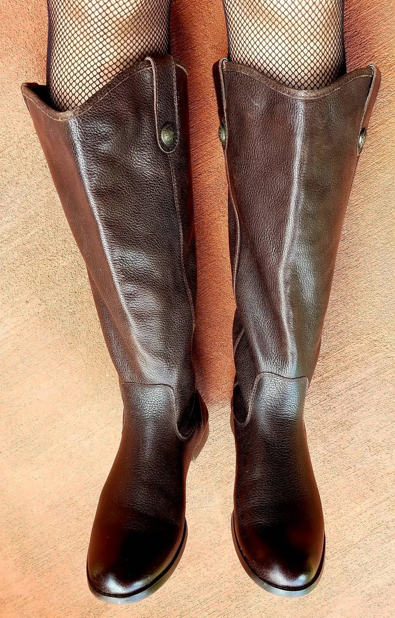 Brown leather riding equestrian boots classic knee hi boots vintage look Jedi LOTR cosplay costume stage or street size 6.5 image 4