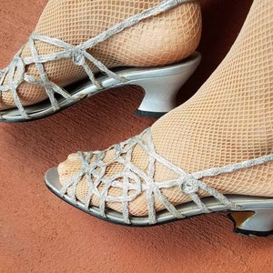 Silver Sling Back Sandals Louis Heel 1920s 1930s Period Costume