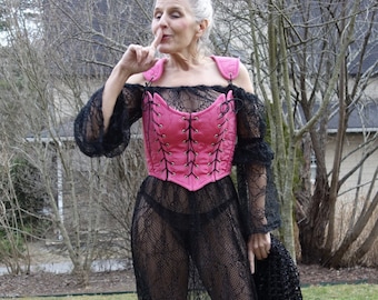 Fantasy gothic corset pink bodice bustier ren faire festival harlot wench lady pirate costume