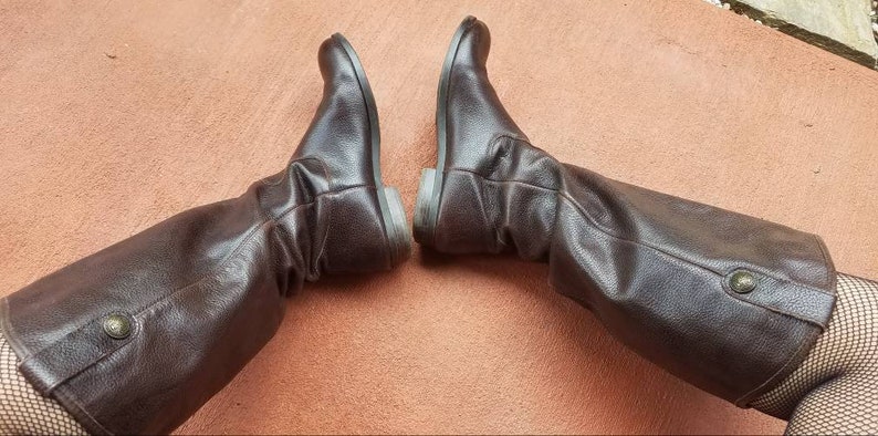 Brown leather riding equestrian boots classic knee hi boots vintage look Jedi LOTR cosplay costume stage or street size 6.5 image 6