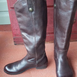 Brown leather riding equestrian boots classic knee hi boots vintage look Jedi LOTR cosplay costume stage or street size 6.5 image 5