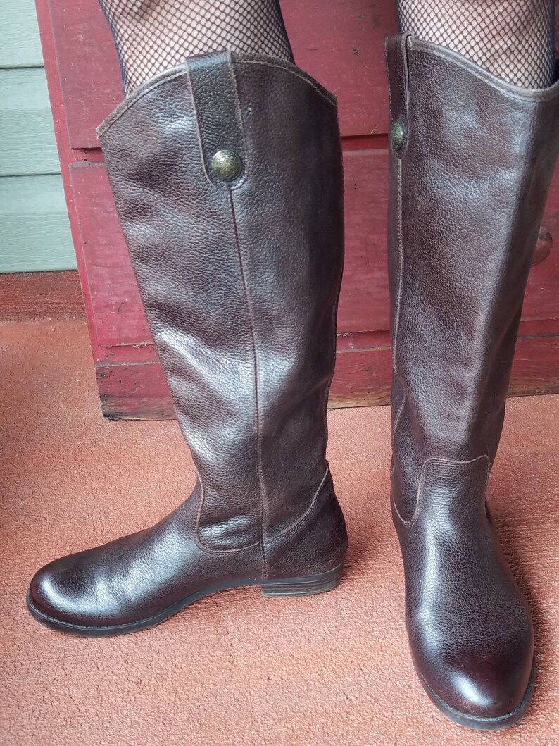 Brown leather riding equestrian boots classic knee hi boots vintage look Jedi LOTR cosplay costume stage or street size 6.5 image 5