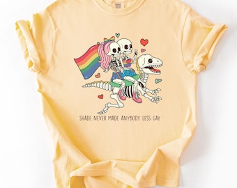 Gay Pride Skeleton Shirt, LGBTQ Dinosaur Shirt, Funny Pride Shirt, Rainbow Skeleton Tee, Pride Month Shirt