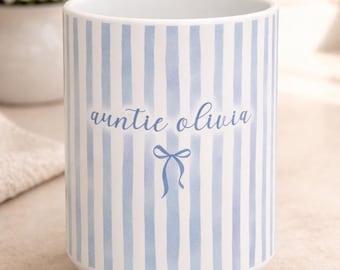 Custom Name Mug, Coquette Bow Mug, Personalized Mug Striped Mug Gift, Custom Name Coffee Mug, Aesthetic Mug Gift