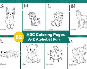 Alphabet Malseiten A-Z, ABC Malbuch zum Ausdrucken, Arbeitsblätter zum Ausdrucken des Alphabets für die Vorschule, 52 Arbeitsblätter zum Ausdrucken für Kinder