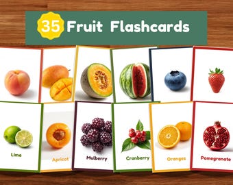 Alphabet Flashcards for Toddlers, Fruits & Veggies ABC Cards, Montessori Preschool Printable, Digital Download