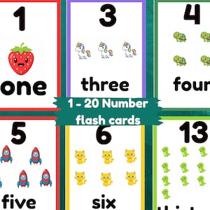 Number Flashcards 1–20 Printable, Montessori Numbers Cards for Kids, Toddler Counting Flashcards, Preschool Math Learning, Digital Download