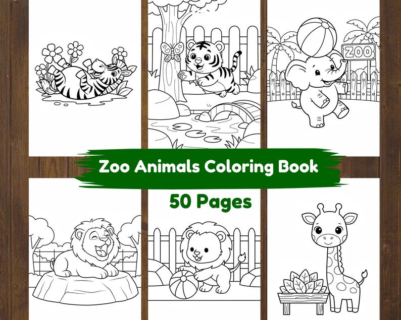 Coloring Book – Zoo Animals Coloring Pages for Kids, 50 Printable Pages ...