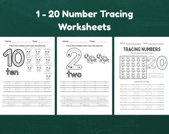 Number Tracing Worksheets 1–20, Trace and Color Counting Worksheets, Preschool Number Writing Practice, Kindergarten Math Printable