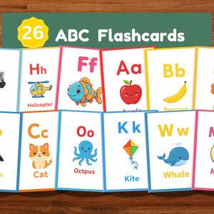 ABCフラッシュカード、教育カード、A-Zカード、ABCを学ぶ、アルファベットフラッシュカード、子供向けカラーアルファベット、モンテッソーリカード、デジタルダウンロード