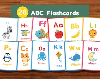 ABCフラッシュカード、教育カード、A-Zカード、ABCを学ぶ、アルファベットフラッシュカード、子供向けカラーアルファベット、モンテッソーリカード、デジタルダウンロード