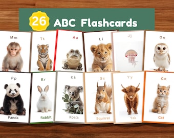 ABC Animal Flashcards, Montessori Alphabet Learning for Kids, Toddler and Preschool Educational Cards, Digital Download
