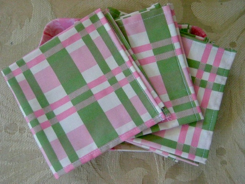 Cloth Napkins Set of Six Pink and Green Plaid 12x12 inches Etsy
