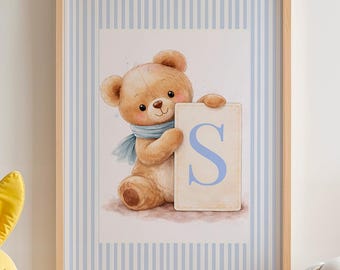 Stampa personalizzata per cameretta orsacchiotto, stampa murale con nome personalizzato (download digitale) E2