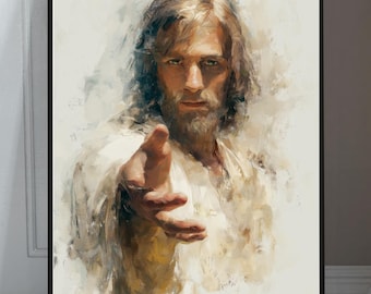 Jesus Reaching Hand Wall Art – Christian Printable, Neutral Religious Decor, Instant Download